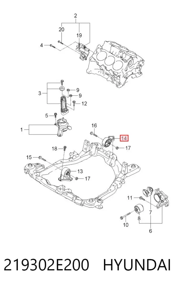 Poduszka (podpora) silnika tylna 219302E200 Hyundai/Kia