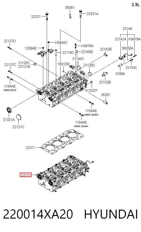 Głowica cylindrów 220014XA20 Hyundai/Kia