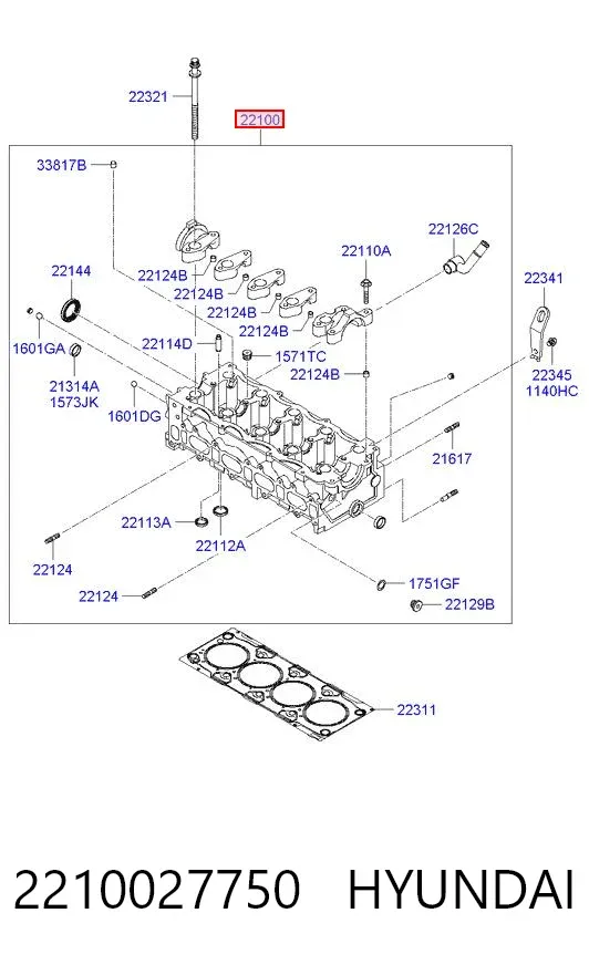 Głowica cylindrów 2210027750 Hyundai/Kia