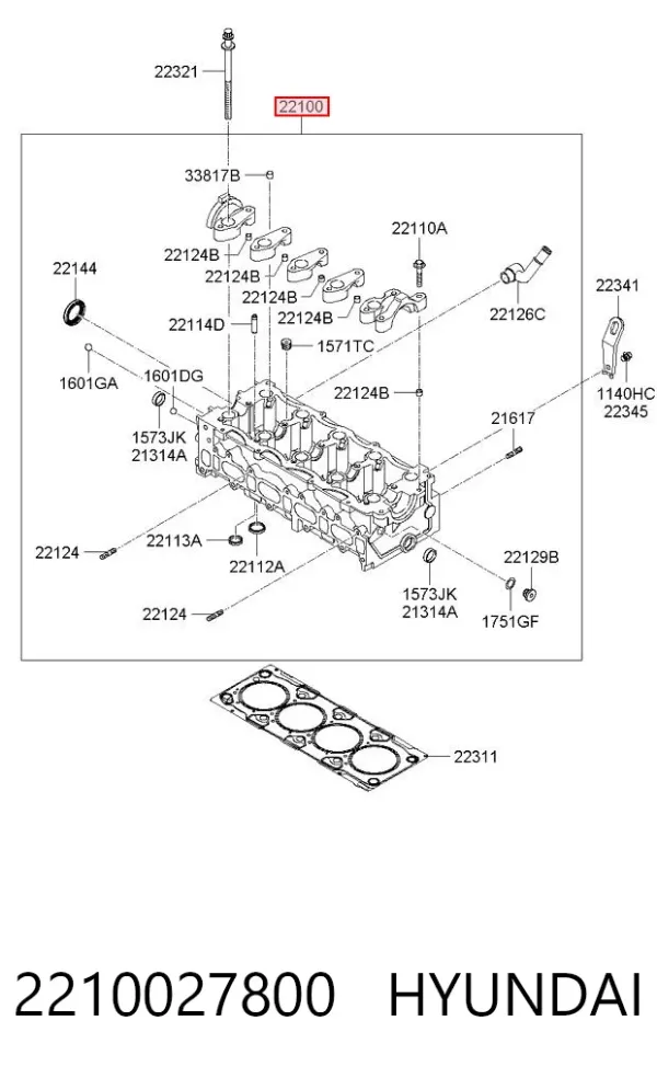 Głowica cylindrów 2210027800 Hyundai/Kia