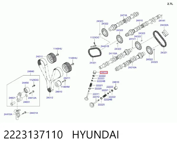 Kompensator hydrauliczny (popychacz hydrauliczny), popychacz zaworu 2223137110 Hyundai/Kia