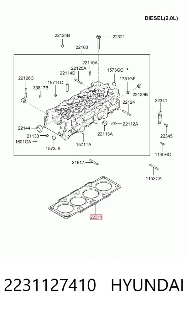 Uszczelka głowicy cylindrów 2231127410 Hyundai/Kia