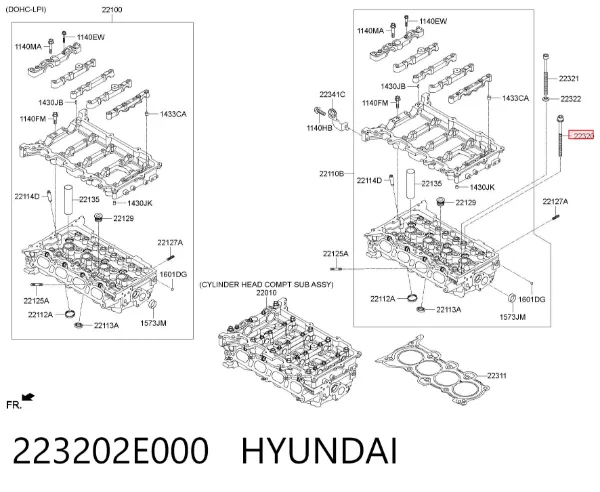 Śruba głowicy cylindrów 223202E000 Hyundai/Kia