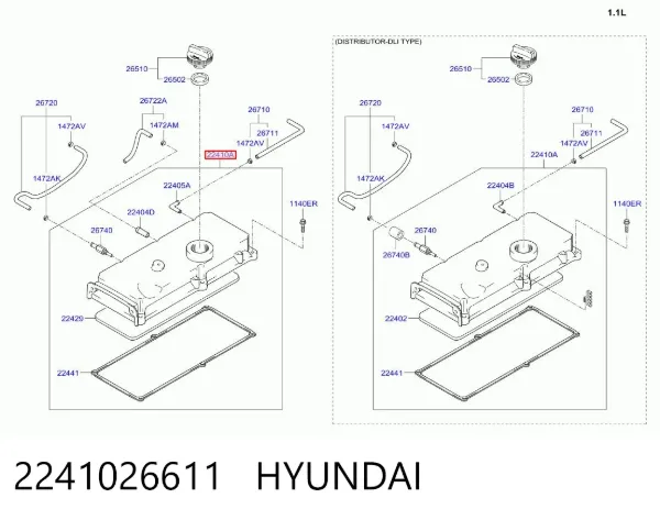 Pokrywa zaworowa 2241026611 Hyundai/Kia
