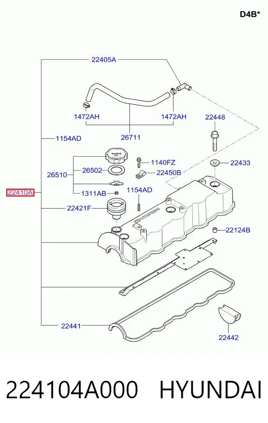 Pokrywa zaworowa 224104A000 Hyundai/Kia