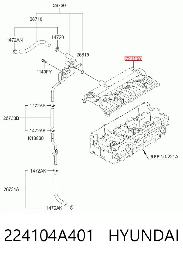 Pokrywa zaworowa 224104A401 Hyundai/Kia