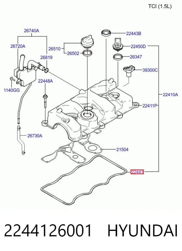 Uszczelka pokrywy zaworowej silnika, zestaw 2244126001 Hyundai/Kia