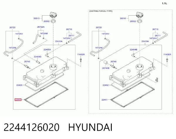 Uszczelka pokrywy zaworowej silnika 2244126020 Hyundai/Kia