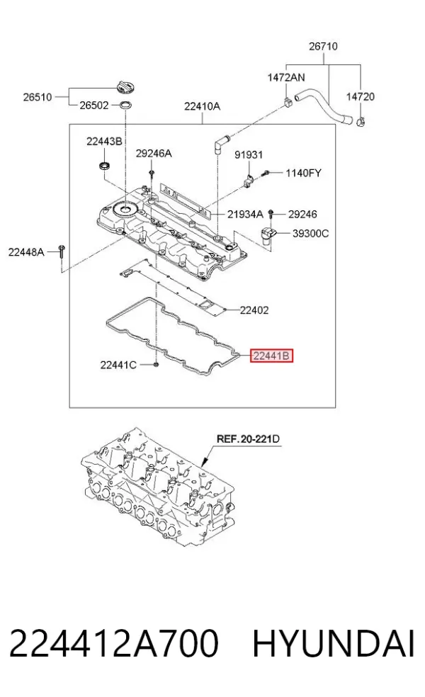 Uszczelka pokrywy zaworowej silnika 224412A700 Hyundai/Kia