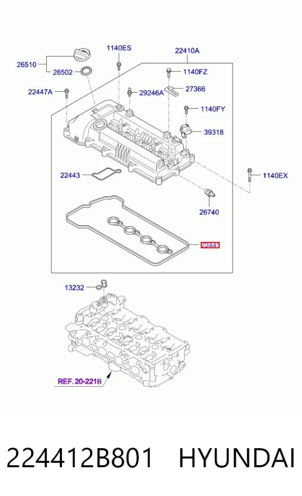 Uszczelka pokrywy zaworowej silnika 224412B801 Hyundai/Kia