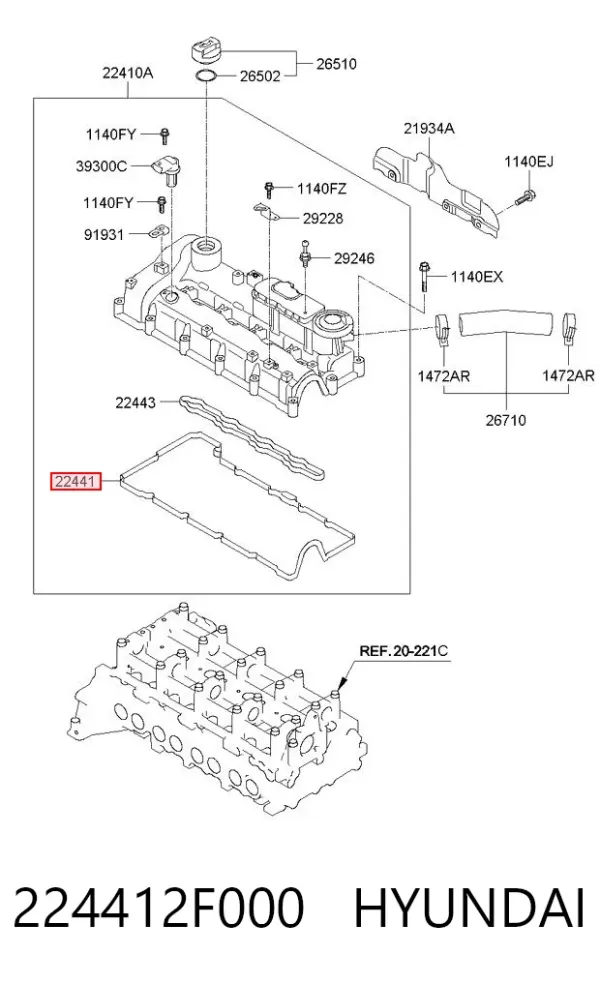 Uszczelka pokrywy zaworowej silnika 224412F000 Hyundai/Kia