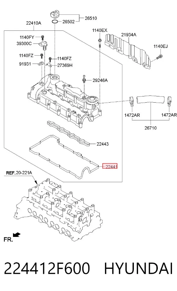 Uszczelka pokrywy zaworowej silnika, zestaw 224412F600 Hyundai/Kia
