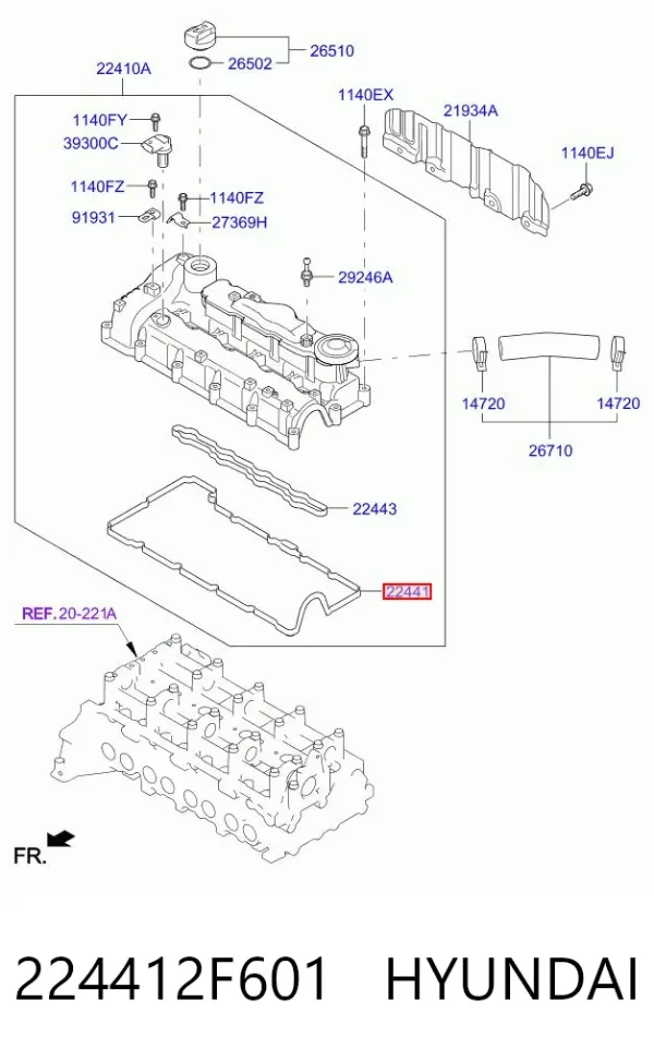 Uszczelka pokrywy zaworowej silnika, zestaw 224412F601 Hyundai/Kia