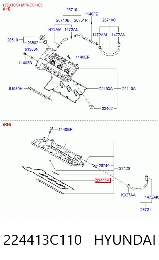 Uszczelka pokrywy zaworowej prawa 224413C110 Hyundai/Kia
