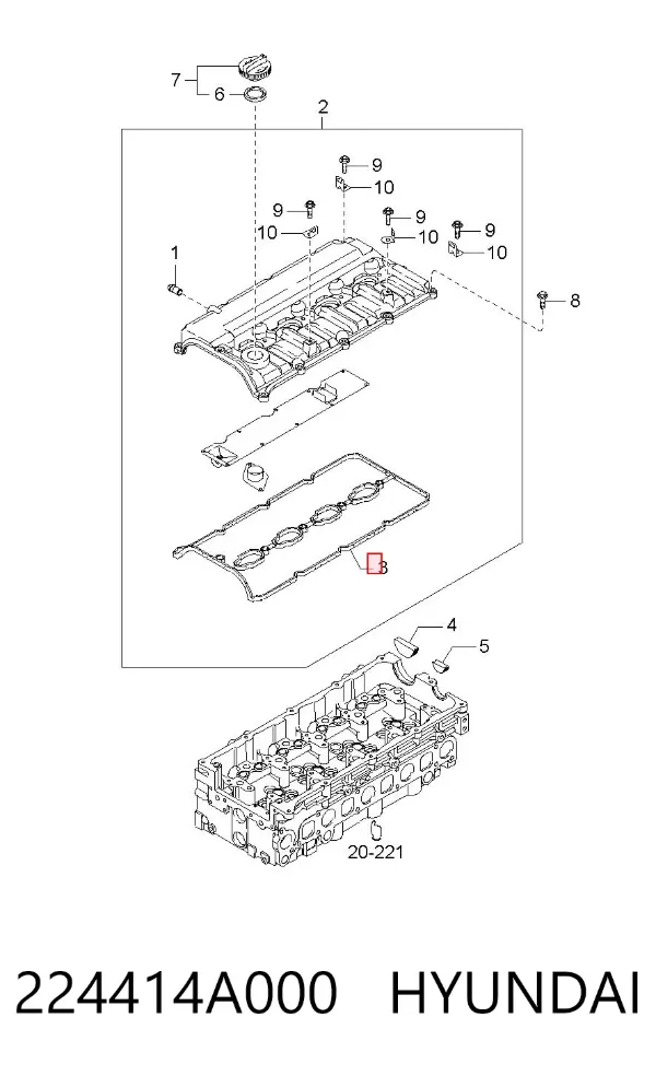 Uszczelka pokrywy zaworowej silnika 224414A000 Hyundai/Kia
