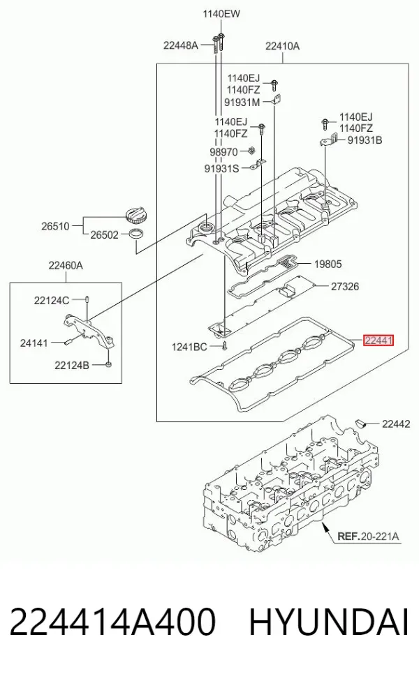 Uszczelka pokrywy zaworowej silnika 224414A400 Hyundai/Kia