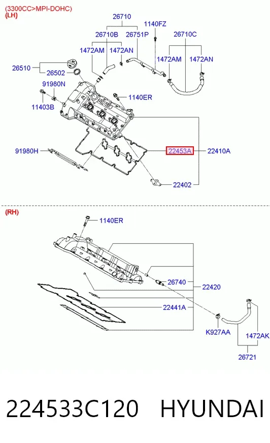 Uszczelka pokrywy zaworowej silnika lewa 224533C120 Hyundai/Kia