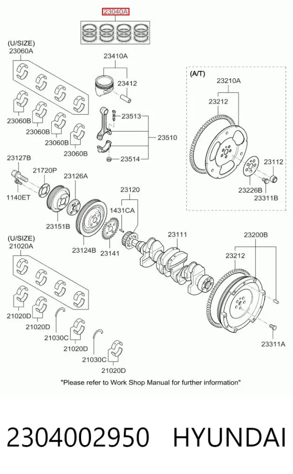 Zestaw pierścieni tłokowych do silnika, STD 2304002950 Hyundai/Kia
