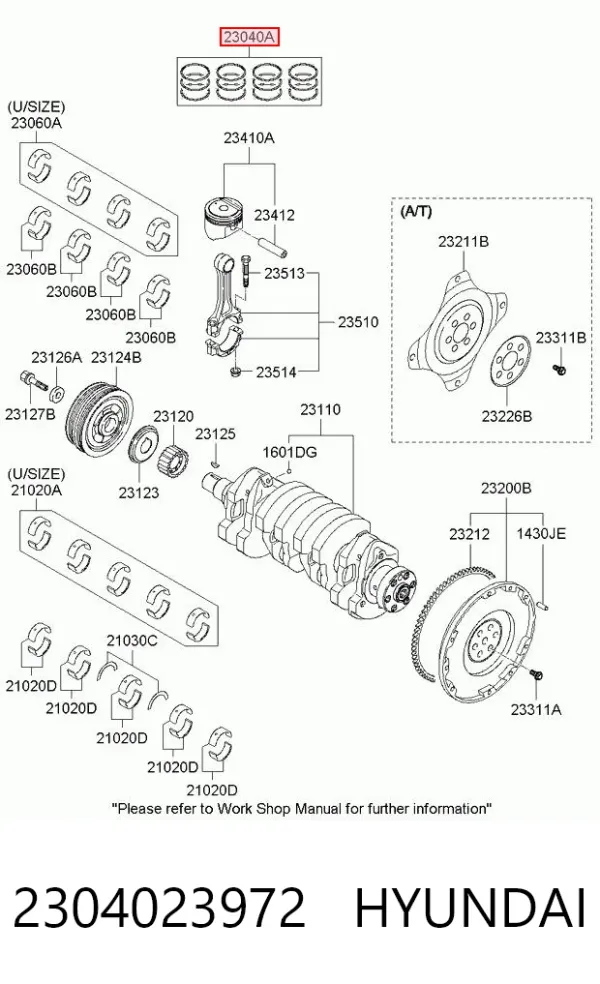 Pierścienie tłokowe komplet na silnik, 2. naprawa (+0,50) 2304023972 Hyundai/Kia