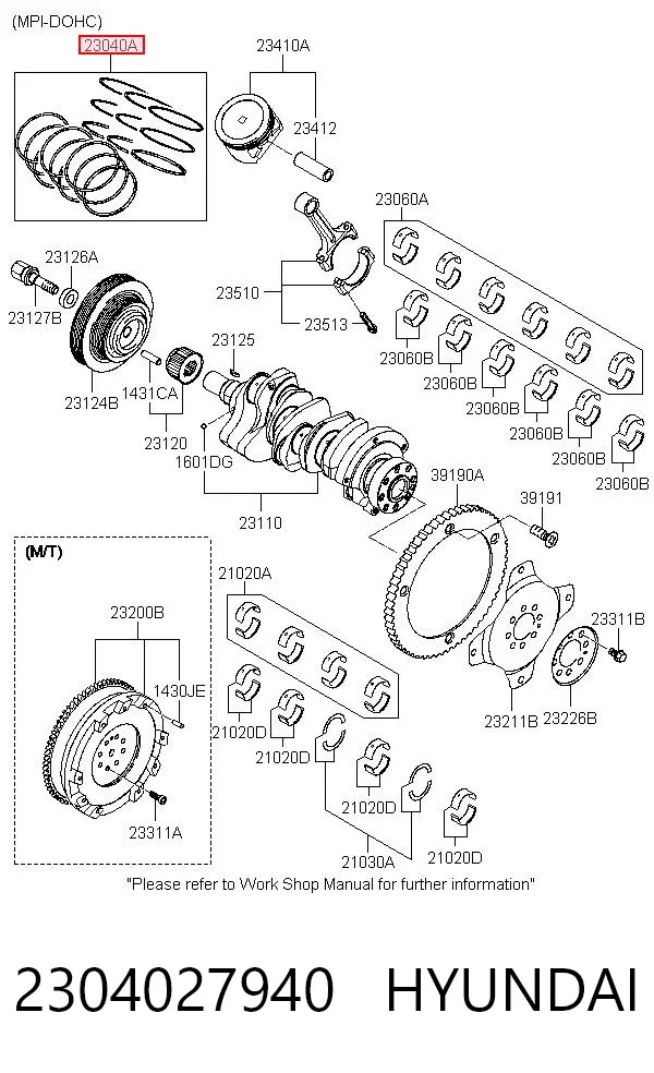 Zestaw pierścieni tłokowych do silnika, STD 2304027940 Hyundai/Kia