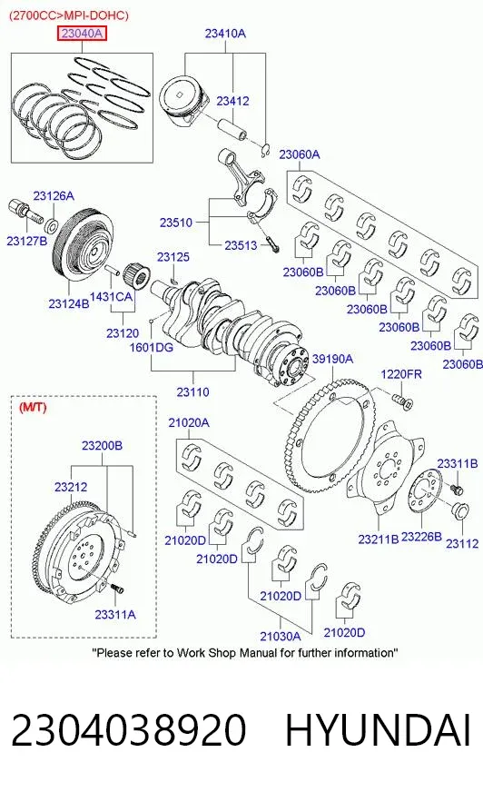 Pierścienie tłokowe na 1 cylinder, 1. naprawa (+0,25) 2304038920 Hyundai/Kia