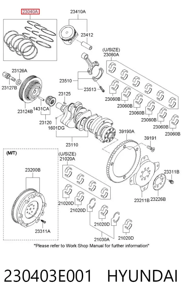 Zestaw pierścieni tłokowych do silnika, STD 230403E001 Hyundai/Kia