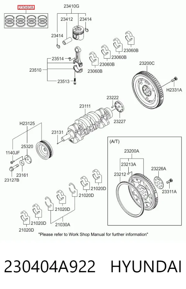 Pierścienie tłokowe komplet na silnik, 2. naprawa (+0,50) 230404A922 Hyundai/Kia