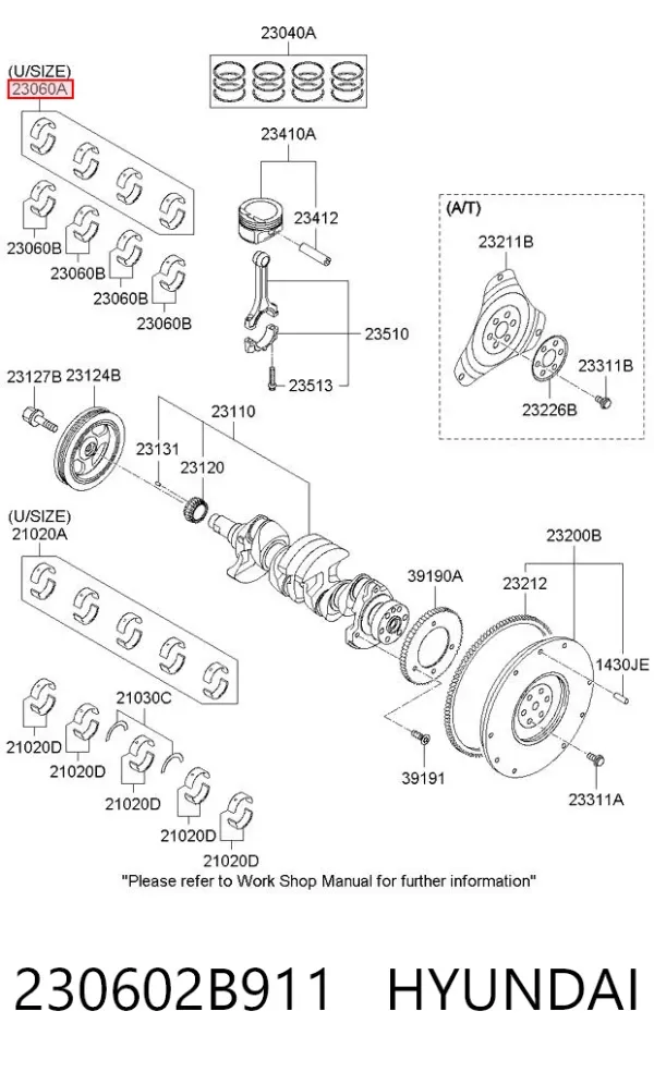 Panewki korbowodowe wału korbowego, zestaw, 1. naprawa (+0,25) 230602B911 Hyundai/Kia