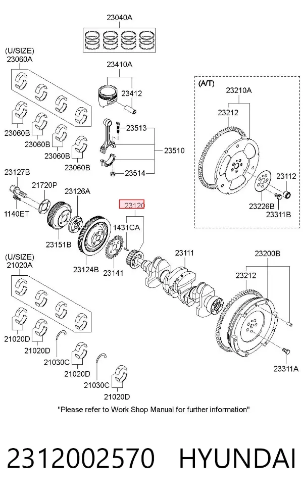 Koło zębate walcowe napędu wałka rozrządu 2312002570 Hyundai/Kia