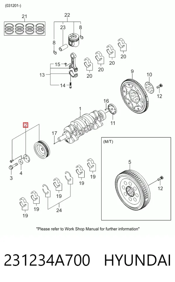 Koło pasowe wału korbowego 231234A700 Hyundai/Kia