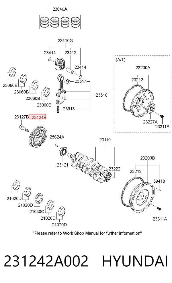 Koło pasowe wału korbowego 231242A002 Hyundai/Kia