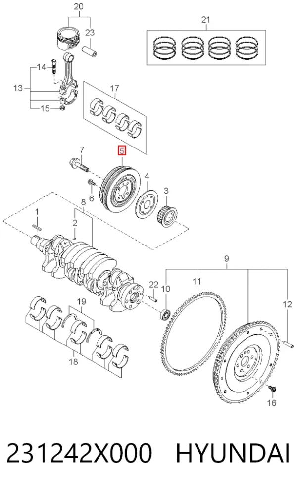 Koło pasowe wału korbowego 231242X000 Hyundai/Kia