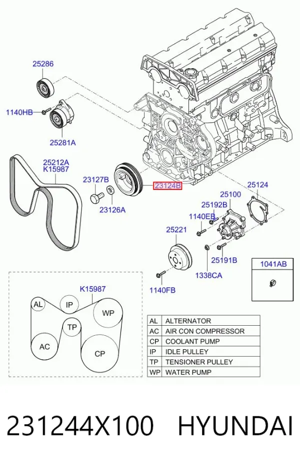 Koło pasowe wału korbowego 231244X100 Hyundai/Kia