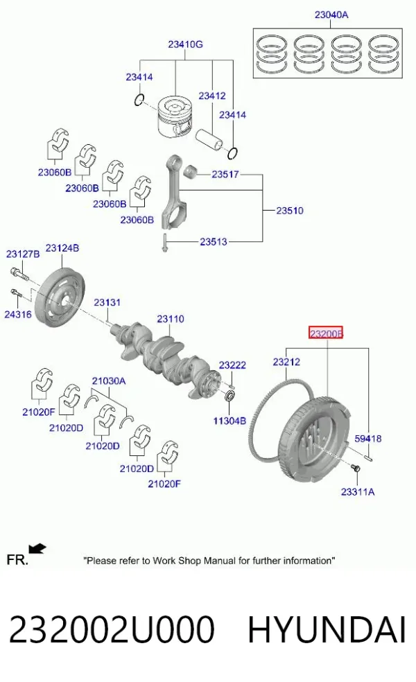 Koło zamachowe silnika 232002U000 Hyundai/Kia