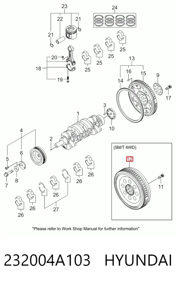 Koło zamachowe silnika 232004A103 Hyundai/Kia