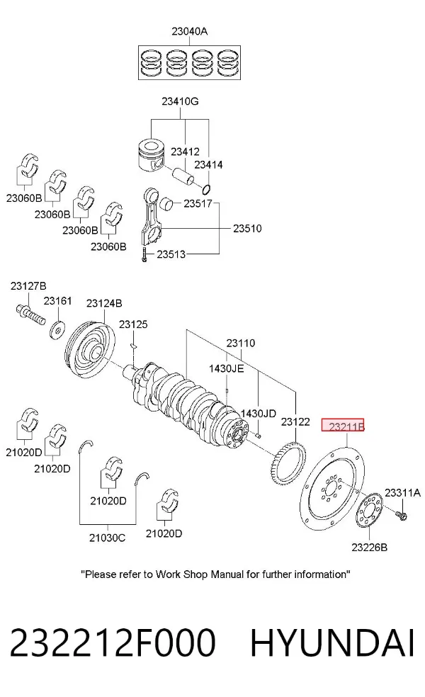 Koło zamachowe silnika 232212F000 Hyundai/Kia