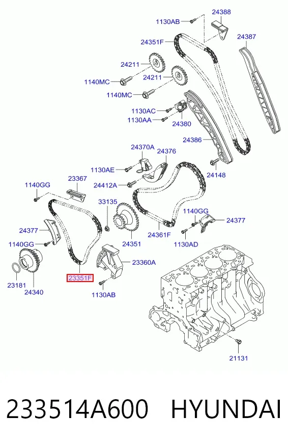 Łańcuch rozrządu dolny 233514A600 Hyundai/Kia