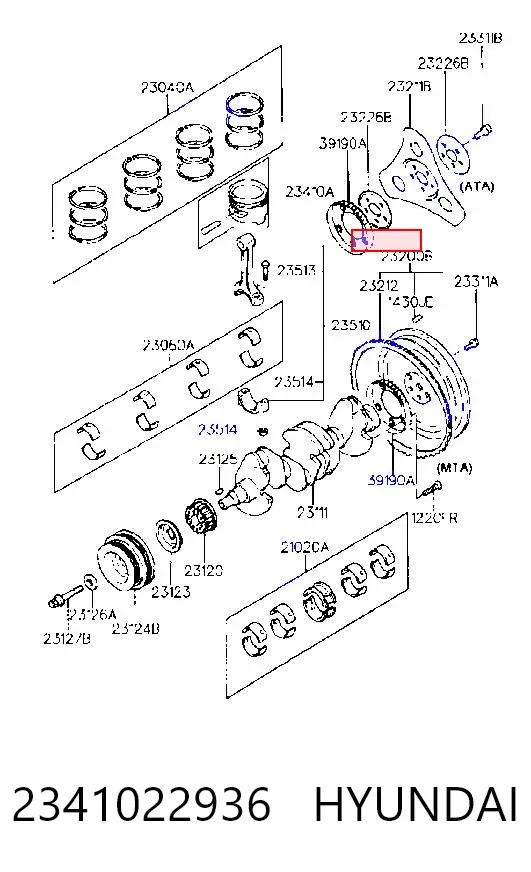 Tłok, komplet na 1 cylinder, 2. naprawa (+0,50) 2341022936 Hyundai/Kia