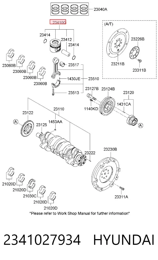 Tłok, komplet na 1 cylinder, 2. naprawa (+0,50) 2341027934 Hyundai/Kia