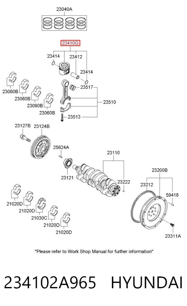Tłok, komplet na 1 cylinder, 2. naprawa (+0,50) 234102A965 Hyundai/Kia