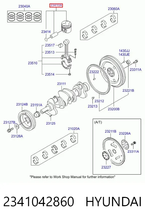 Tłok, komplet do jednego cylindru, STD 2341042860 Hyundai/Kia
