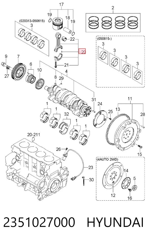 Korbowód tłoka silnika 2351027000 Hyundai/Kia