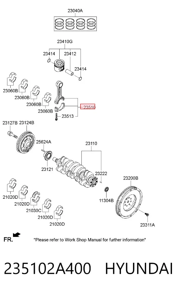 Korbowód tłoka silnika 235102A400 Hyundai/Kia