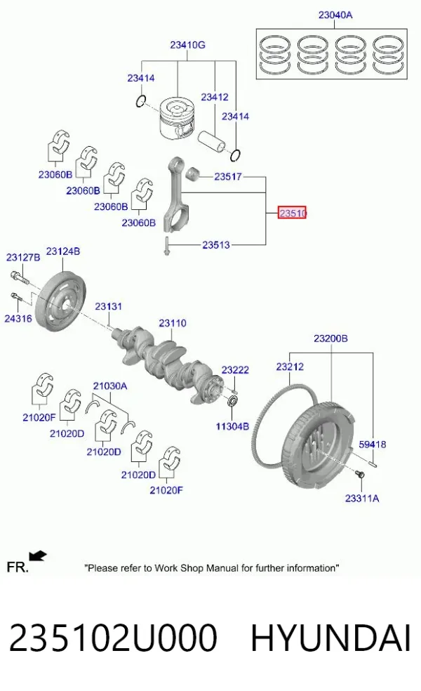 Korbowód tłoka silnika 235102U000 Hyundai/Kia