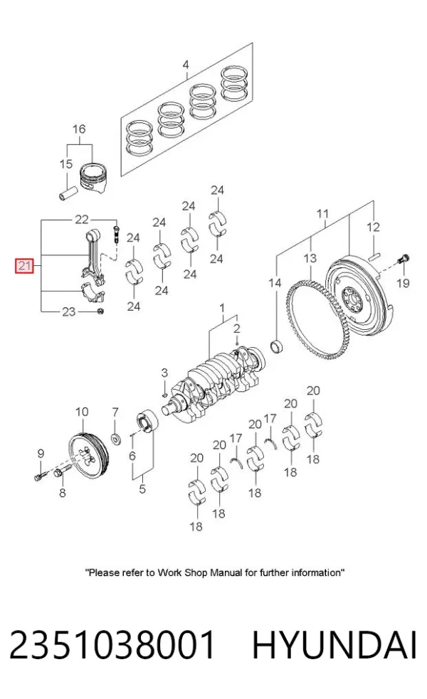 Korbowód tłoka silnika 2351038001 Hyundai/Kia