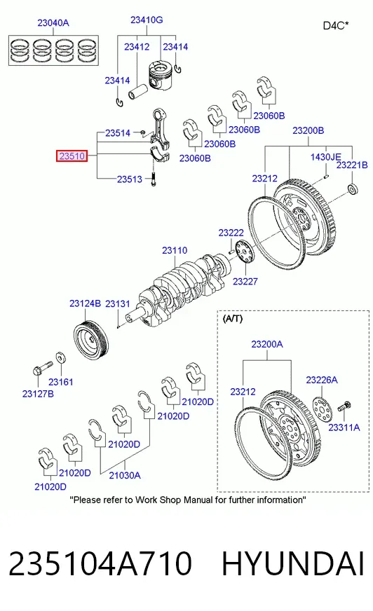 Korbowód tłoka silnika 235104A710 Hyundai/Kia