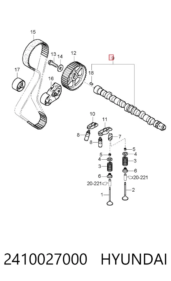 Wał rozrządu silnika ssący, dolotowy 2410027000 Hyundai/Kia
