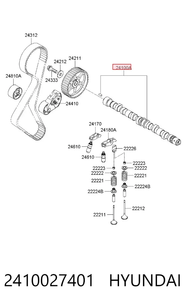 Wał rozrządu silnika 2410027401 Hyundai/Kia