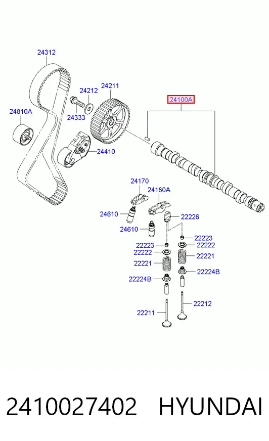 Wał rozrządu silnika 2410027402 Hyundai/Kia