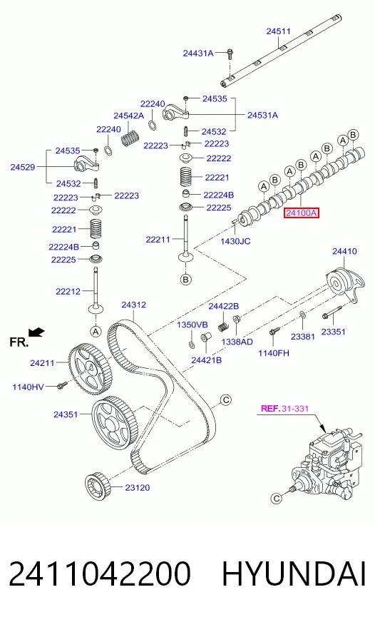 Wał rozrządu silnika 2411042200 Hyundai/Kia